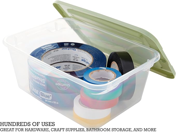 Small Spaces Clear Storage Bins with Lids, 6 Pack, Stackable Small Plastic Containers for Organization and Storage, Great for Home or Office, 2 Quart Clear Bins with Assorted Lids