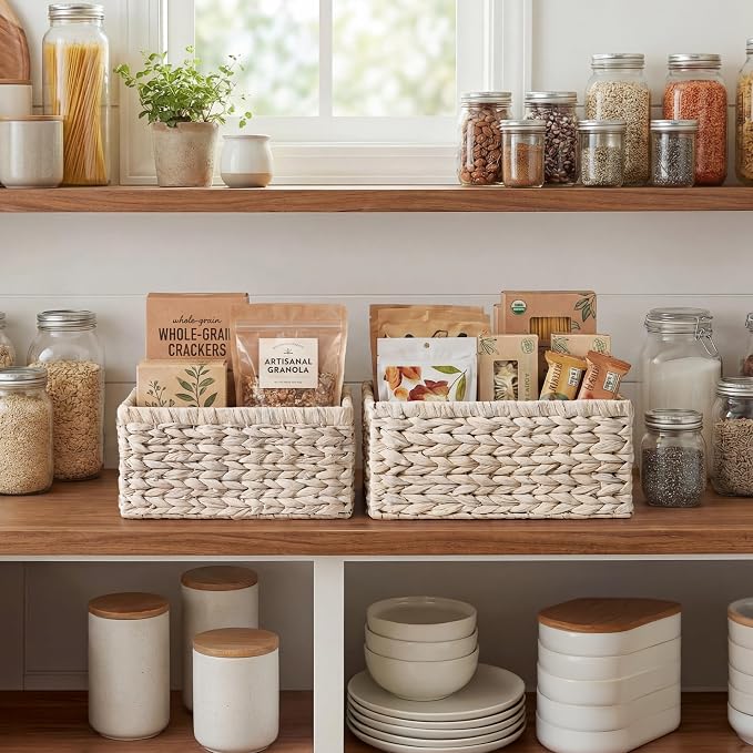 StorageWorks Large Wicker Baskets for Storage, White Wicker Baskets, 2-Pack | Water Hyacinth Storage Baskets for Organizing, Wicker Storage Baskets for Shelves,Pantry Organizers and Storage,Woven Baskets