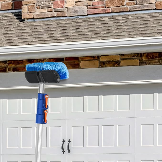 36 FT Exterior House Cleaning Brush Set with 7-30 Foot Telescoping Extension Pole, Soft Scrub Car Wash Brush, Medium Bristle Cleaning Brush and Window Squeegee & Washer