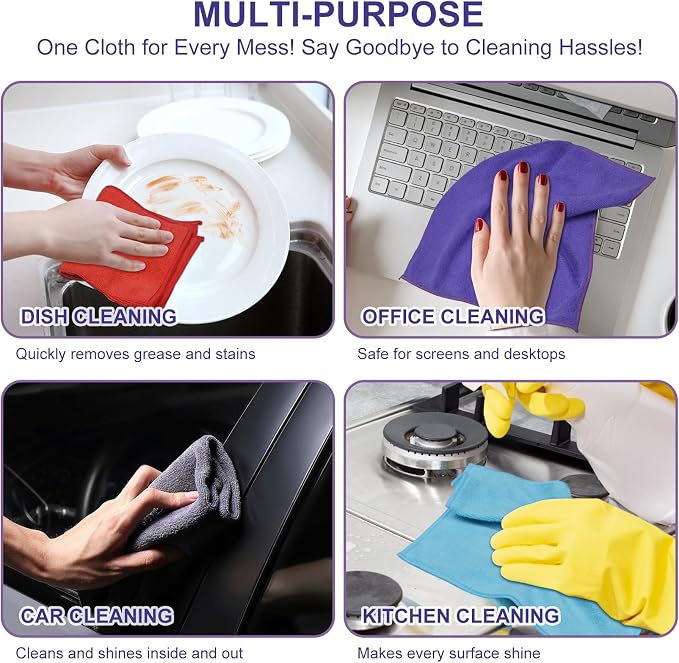 1-Piece Microfiber Cleaning Cloth, Reusable, Grey 11.8 x 11.8 in | Cleaning Rags, Highly Absorbent Microfiber Towels for Home and Kitchen, Car, Bathroom