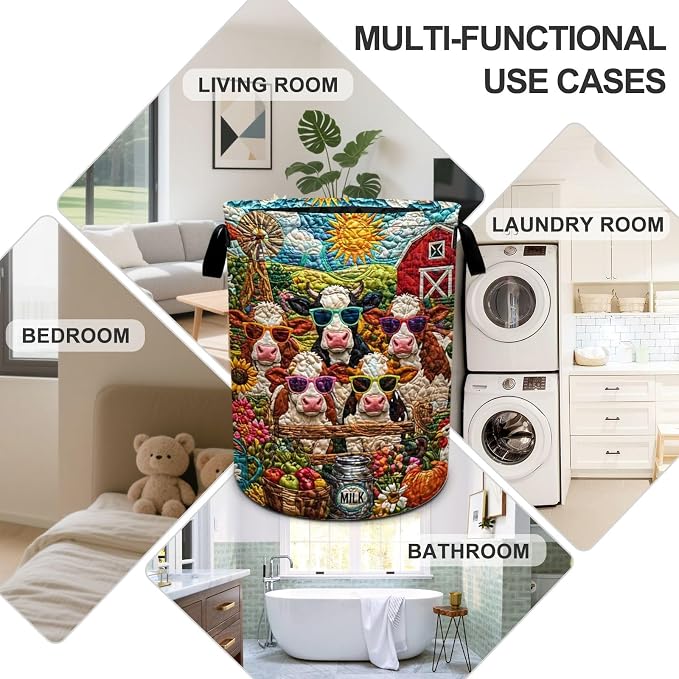 Cow Laundry Basket Foldable Oxford Laundry Hamper With Handle For Room Bathroom Bedroom