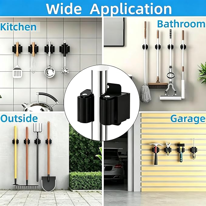 12 Pack Broom Holder Wall Mount, Tool Storage Mop Organizer, Shovel Rack Hooks For Garage Laundry Kitchen Garden Shovel Cleaning Supplies