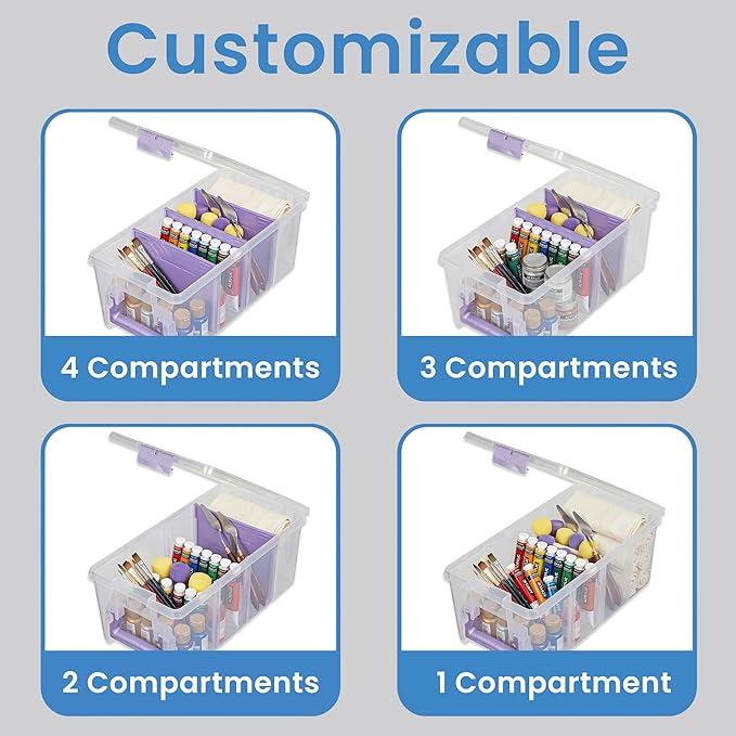 ArtBin Semi Satchel Portable Craft Organizer with 3 Dividers - Clear Plastic Storage Case for Art & Craft Supplies | 3 Removable Dividers, 15.2 x 8 x 6.2 Inches, Secure Latches, Carry Handle, Clear Durable Polypropylene