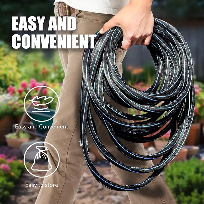 Non-Expanding Garden Hose 50ft – Flexible, Burst-Resistant, Anti-Kink, 10-Function Spray Nozzle, Lightweight & Durable for Outdoor Use(Blue）