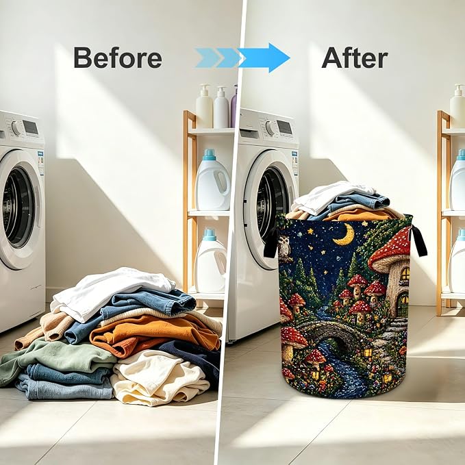 Mushroom Laundry Basket Foldable Oxford Laundry Hamper With Handle For Room Bathroom Bedroom
