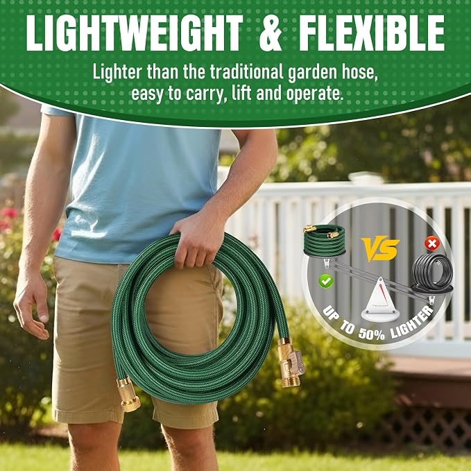 NON-EXPANDABLE 95 ft Garden Hose, Heavy Duty Flexible Water Hose, Kink Resistant Lightweight Hybrid Hose with Durable Fabric Skin, Leakproof Hose Male to Female Fittings