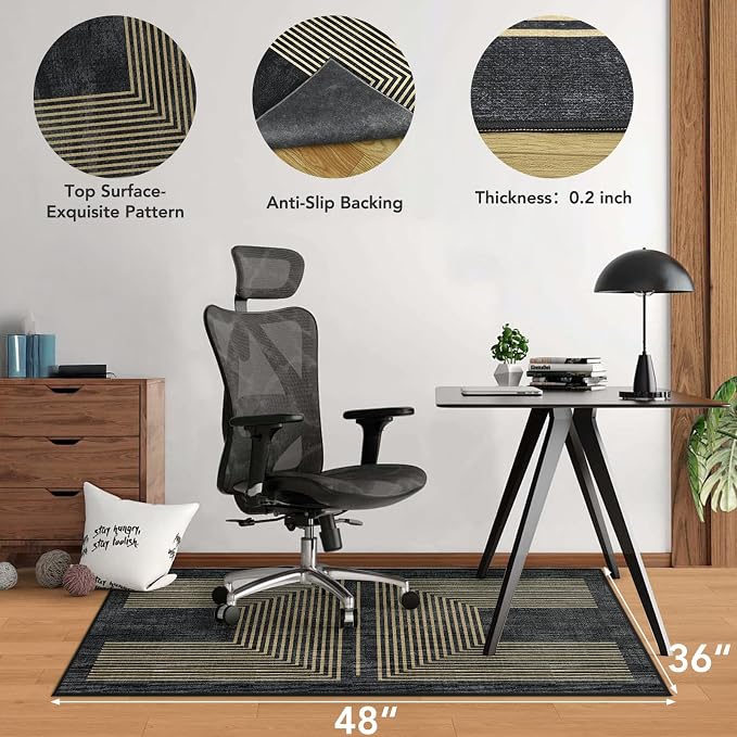 Office Chair Mat for Hardwood Floor&Tile Floor,36"X 48"-Geo Black | Heavy Duty Desk Chair Mat for Hard Floors,Under Desk Rug for Rolling Computer Chair,Anti Slip,Low Pile Carpet Floor