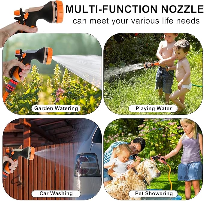 Garden Hose Nozzle with Adjustable 10 Watering Patterns Hose Spray Nozzle | Slip Resistant High Pressure Leak-Proof ,Water Hose Nozzle Sprayer for Plants & Lawns Watering,Car Washing and Pet Showering