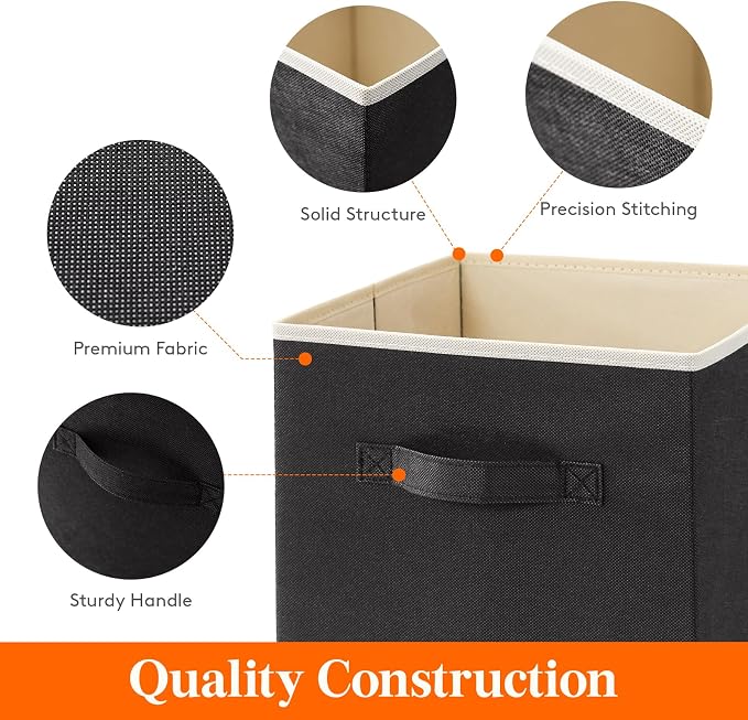 Lifewit Storage Cubes, 11 Inch Organizer Bins, 18L Black, 16 Packs | Foldable Decorative Fabric Storage Baskets for Organizing Home Organizers with Handles for Shelves, Closet