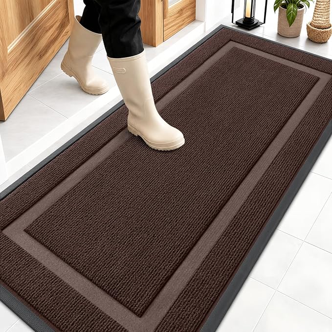 OLANLY Front Door Mat Outside 59x23, All-Season Heavy-Duty Rubber Doormat | Dark Brown, Absorbent, Stain Fade Resistant, Waterproof Non-Slip Backing, Low-Profile Indoor Outdoor Floor Mat for Entryway