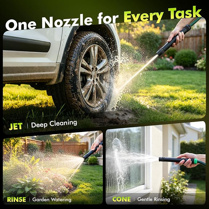 RESTMO High Pressure Metal Hose Nozzle, Adjustable Twist Water Hose Nozzle | Anti-Rust Coating, 7.87 Inches Heavy Duty All-Metal Hose Spray nozzle, 3 Spray Patterns, Ideal for Cleaning & Watering