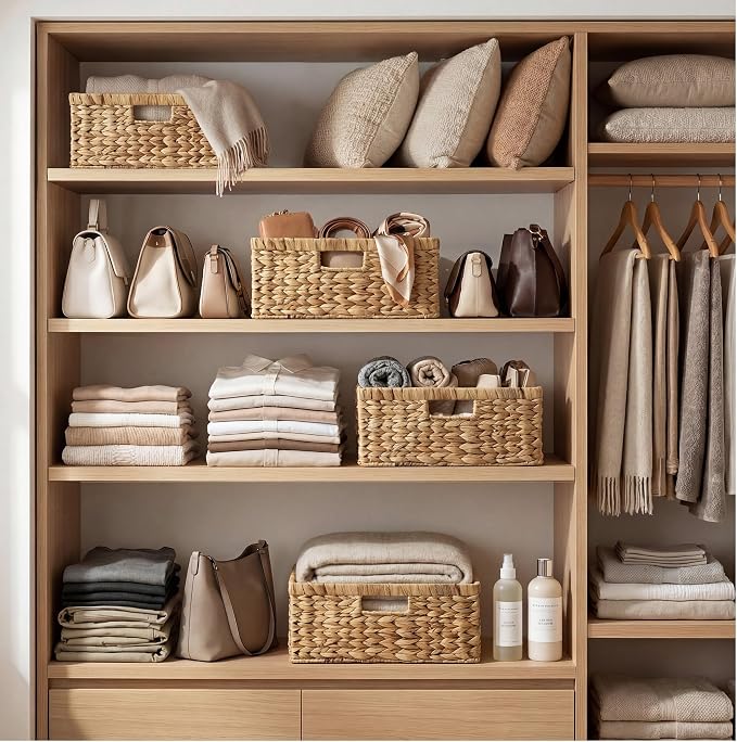 StorageWorks Large Wicker Baskets for Storage,Woven Basket for Gifts,1-Pack | Water Hyacinth Rectangular Wicker Basket, Wicker Storage Baskets for Shelves, Woven Baskets for Storage, Blanket Basket