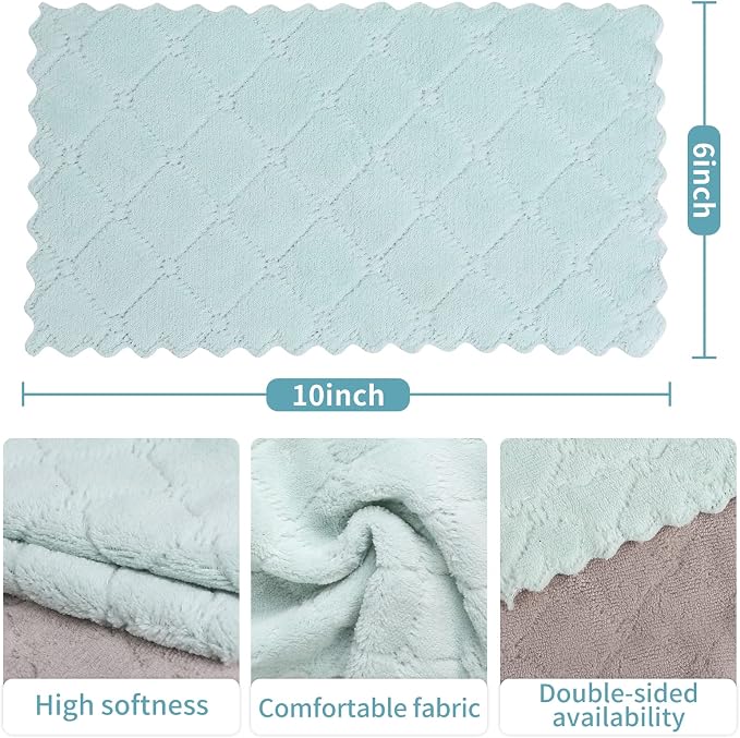 GADIEDIE 20Pcs Kitchen Cloth,Dish Towels,Super Absorbent Coral Fleece Dishtowels,Premium Dishcloths,Nonstick Oil Washable Fast Drying Dish Rags,for Clean Table Dish Glass Pet Paws (Green Gray)