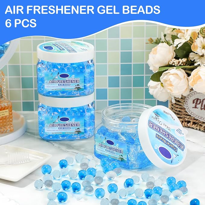 6 Pcs Air Freshener Beads Odor Eliminator Beads Odor, Ocean | 8 oz Removing Gel for Home, Bathrooms, Cars, Boats, RVs, Pet Areas, Room, Toilet