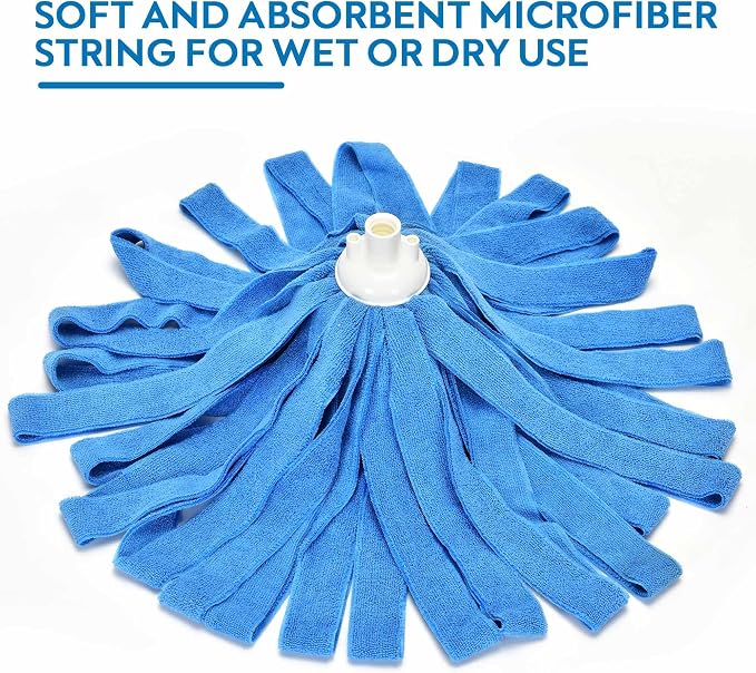 Matthew Microfiber Mop Compatible with Ceda Refill - Commercial Mop Replacement 54" Stainless Steel Handle with 2 Wet Mop Heads w/1 Handle Incl. 2 Pcs Blue Microfiber Cloth