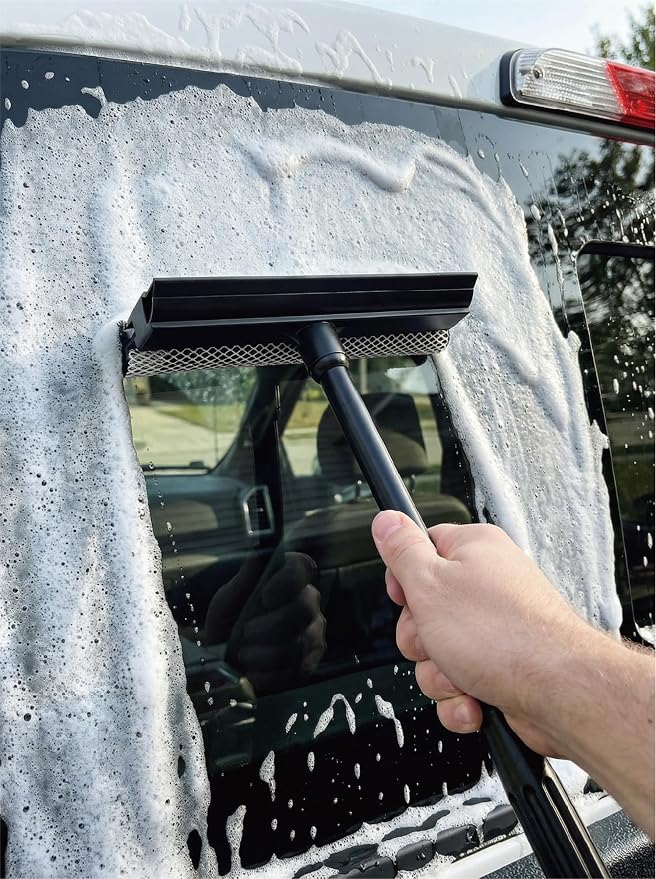 2 in1 Window Squeegee for Car, Window Cleaning Tool with 16inch Long Handle | for Gas Station, Glass,Shower,Outdoor High Window Cleaning