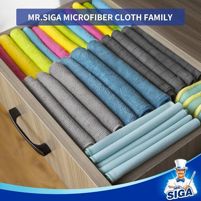 MR.SIGA Microfiber Cleaning Cloths, All Purpose Cleaning Towels, Pack of 6 | Ultra absorbent and soft microfiber towels for kitchen, car and household surfaces, Teal & Gray, 35 x 40 cm(13.8 x 15.7 inch)