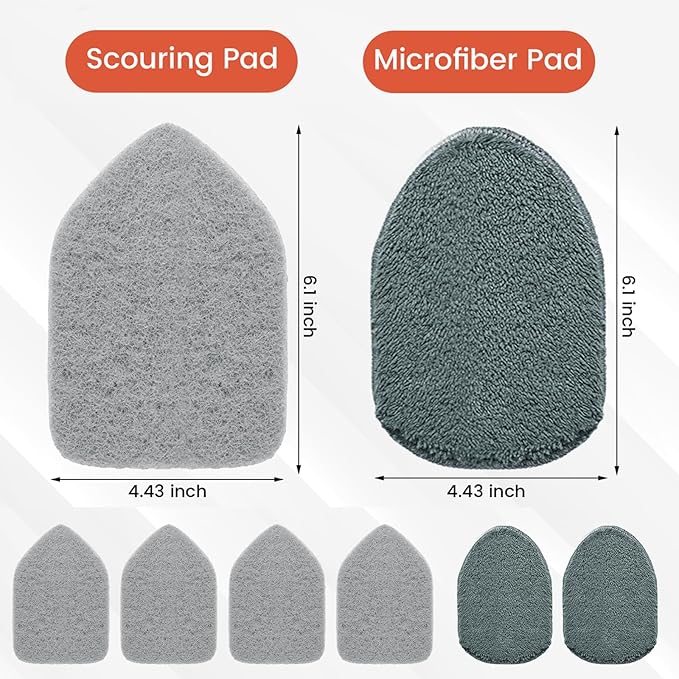 Wlich Scrubber Pad Refills 6 Pack, Scouring & Microfiber, 6.1 x 4.4 in | 4 Scouring + 2 Microfiber Pads, Reusable, Hook-And-Loop Fit, Non-Scratch On Tile, Tub, Sink, Glass, Marble