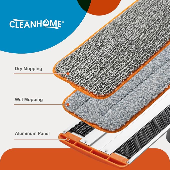 CLEANHOME Flat Mop for Hardwood & Pet Hair, 4 Washable Pads | 4 Reusable Microfiber Pads for Wet/Dry Mopping. 180° Swivel Head & 56" Handle Reaches Under Furniture. Pet Hair Scrubber.