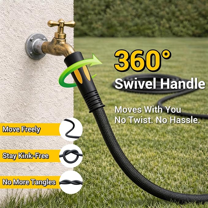 TheFitLife 100 FT Garden Hose, Heavy Duty, Lightweight, No Kink, Flexible | 100ft Long Non-Expandable Water Hose Pipe with Nozzle, Outdoor Full Property Coverage without Compromise, 1/2 ID x 100 Feet