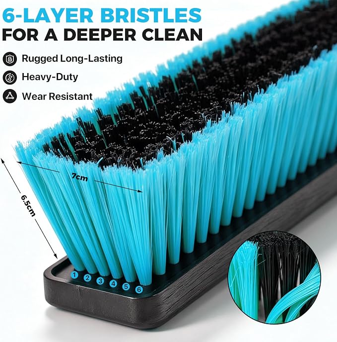 24" Push Broom Outdoor Heavy Duty, Commercial Push Broom for Cleaning, Blue | Industrial Broom with 55" Long Handle Stiff Bristles,Garden Brush Broom for Driveway Garage Yard Warehouse Floor Cleaning