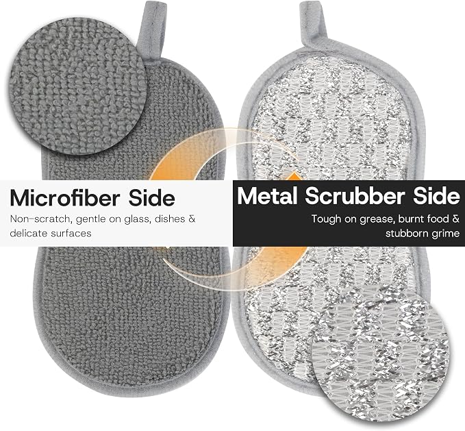 Multi-Purpose Dish Sponges Kitchen, Dual-Sided Non Scratch Scrub Sponges | 12Pack Reusable Cleaning Sponges with Microfiber & Metal Scrubber，Sponges for Dishes, Pots, Glass, Sink, Stovetop & Bathroom