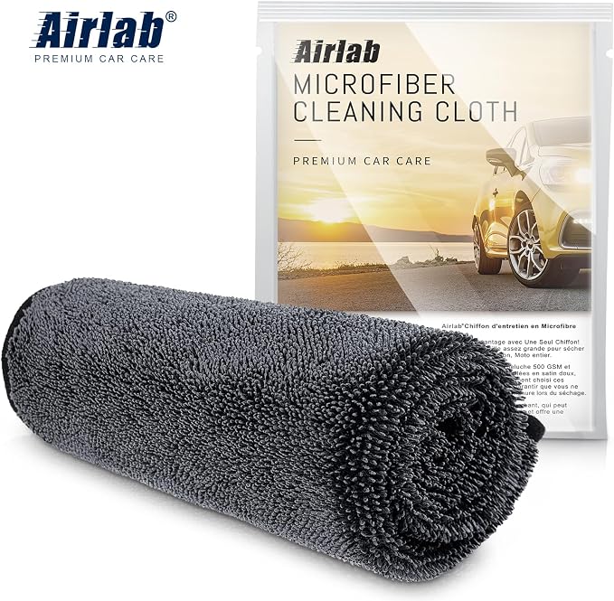 Airlab Microfiber Towels Cars Wash Drying Cleaning Cloth, Black-Grey | Thick Plush Auto Detailing Super Absorbent for Interior & Exterior Lint Free, Streak Free, 24 x 16 Inch, Pack of 2