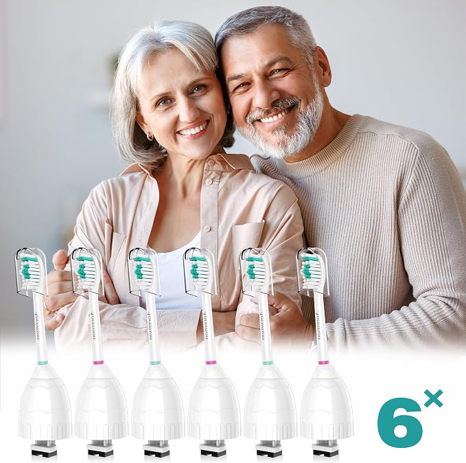 Aoremon Replacement Toothbrush Heads Compatible with Philips sonicare E-Series, 6 Pack Replacement Brush Heads Come with Caps
