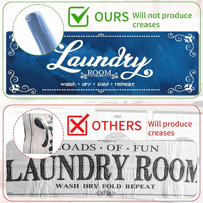 XLHOMO Laundry Room Rug Runner Non Slip, 17.7"x45" Navy Blue Laundry Mat Farmhouse Washable, Laundry Rugs for Laundry Room Floor, Mudroom, Kitchen, Washroom, Bathroom, Hallway, Entryway Carpet Decor