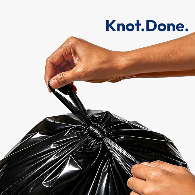 Small Trash Bags with Handles - Ocean Plastic Upcycling - Plastic Garbage Bags, Can Bin & Waste Basket Liner for Kitchen, Bathroom, Office and Pets,2.6 Gallon 200 Count Black