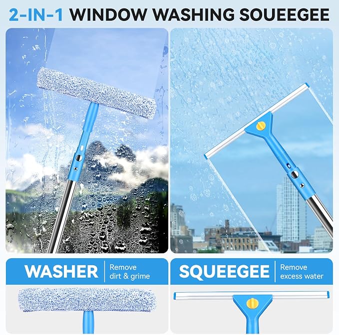 10FT/118Inch Professional Window Squeegee,Window Cleaner Tool with Extendable Long Handle,Window Squeegee Equipment for Indoor Outdoor High Windows, Shower Glass, Car Glass(Blue)