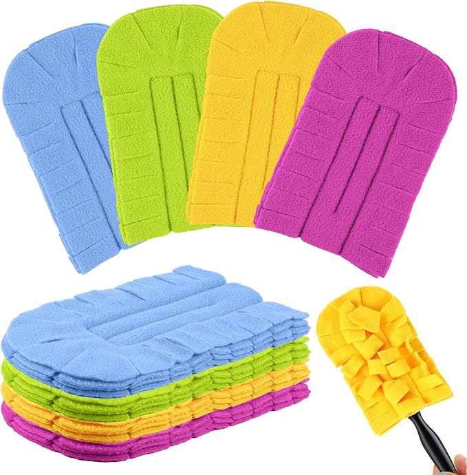 Zubebe 12 Pcs Reusable Duster Refills Fleece,Red,Yellow, Green,Blue | Soft Polyester Fiber Flat Duster Refill Multi Surface Washable Cleaning Pad Tools for Home, Blinds, Car, Pet, Furniture, Fans