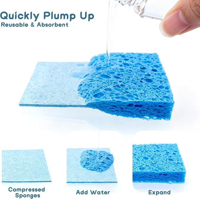 12 PCS Compressed Cellulose Sponges, Kitchen Dishwashing Sponges | Soft, Non-Scratch, Reusable Sponge for Cleaning Dishes, Cookware, Bathroom, Household Use