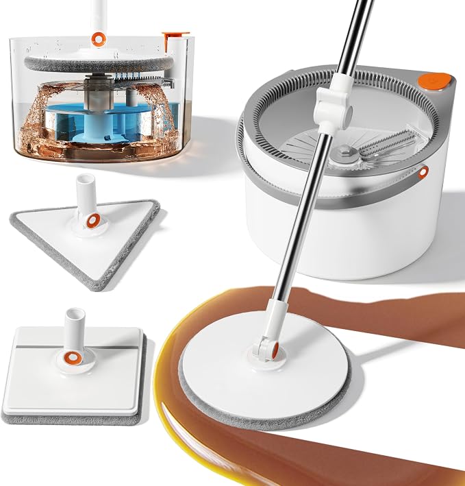 3-in-1 Spin Mop and Bucket Set, Clean Water Separation, 71 in Handle | 3 specialized mop heads, 6 microfiber refills, 71 in reach for floors, walls, baseboards and corners