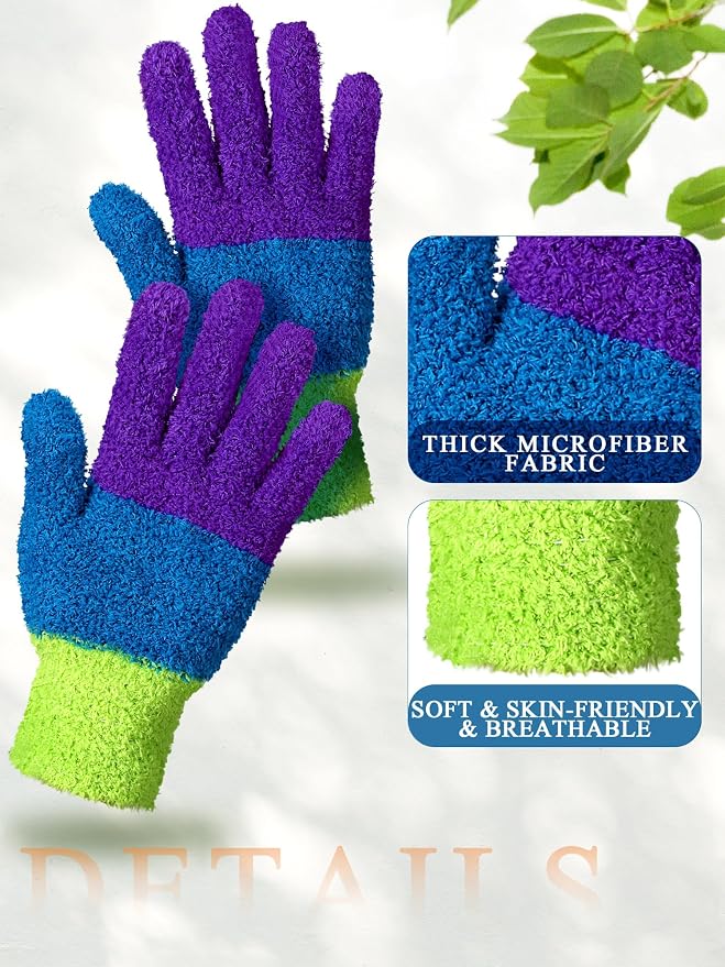 Patelai 3 Pairs Microfiber Dusting Gloves for Plants Leaf, Medium | Assorted Colors,Plant Cleaning Gloves, Reusable Washable Gloves,House Furniture Blinds Dusting