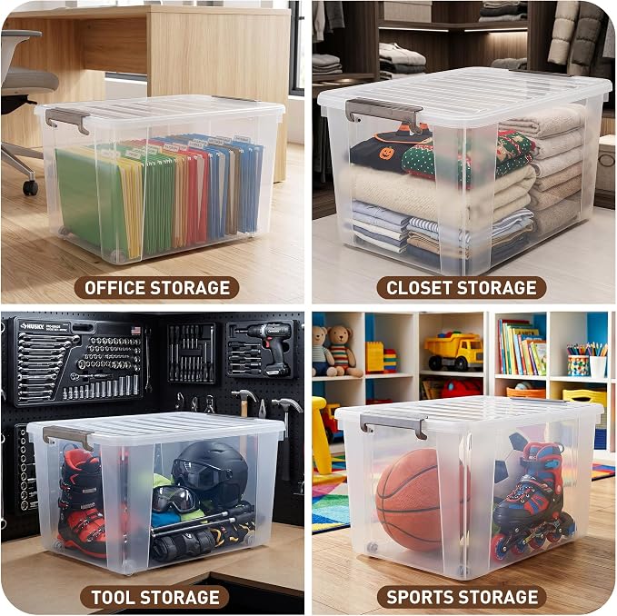 Citylife 69 QT Plastic Storage Bins with Latching Lids Stackable Storage Containers for Organizing Large Clear Storage Box for Garage, Closet, Kitchen, 4 Packs