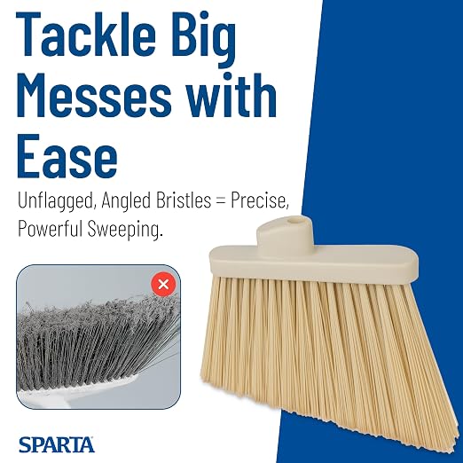 SPARTA Plastic Broom Head, Angled, Un-Flagged for Large Debris Indoor, Outdoor, Home, Restaurant, Lobby, Office, 12 Inches, Tan