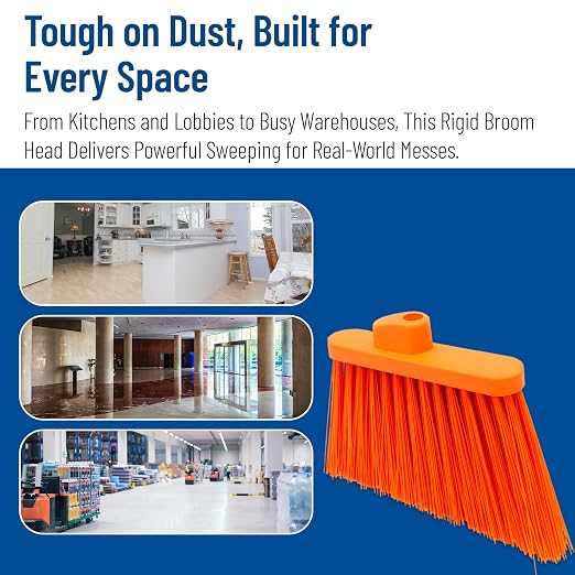 SPARTA Plastic Broom Head, Angled, Un-Flagged for Large Debris Indoor, Outdoor, Home, Restaurant, Lobby, Office, 12 Inches, Orange
