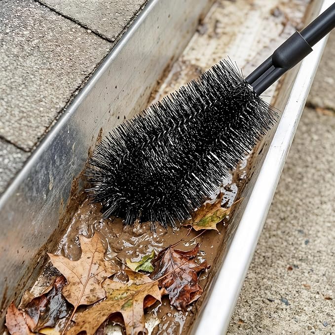 PartyKindom 2 PCS Angled Gutter Cleaning Brush Head Extension Pole Attachment for Roof Leaf Removal Outdoor Sweeper Window Dust Cleaner Tool House Eave Garage Debris Sweep Washer Accessory 11 inches