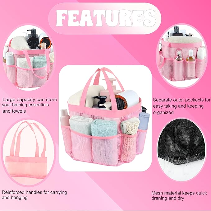 Mesh Shower Caddy Portable - 9 Pockets, Shower Bag for Dorm Room Camping | 2 Handle Quick Dry Shower Bag College Dorm Room Essentials Large Capacity Hanging Basket for Bathroom Travel Swimming Gym