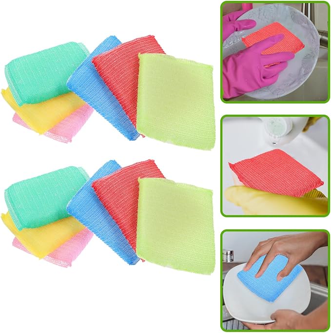 jojofuny 4 Pieces Kitchen Scrubber Sponges Non-Scratch Microfiber Cleaning Pads for Dishes and Hard Surfaces, Assorted Colors for Household Kitchen Cleaning