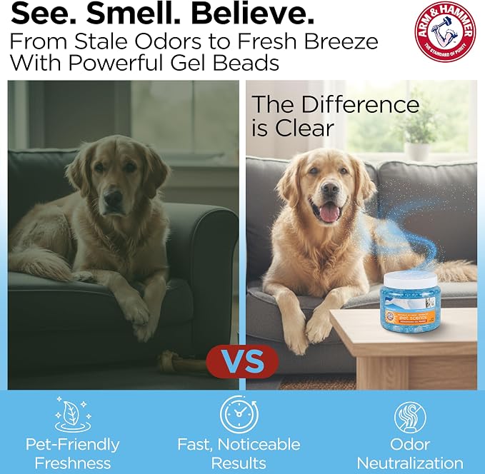 Arm & Hammer Pet Scents Deodorizing Gel Beads, Fresh Breeze, 12 Oz | Long-lasting odor control for rooms, closets, and small spaces, no plug-in or spray needed