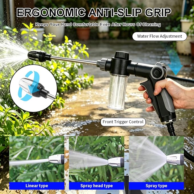 Garden Hose Nozzle High Pressure,360 Rotating Water Sprayer with 3 Spray Modes,Turn Any Hose into a High Pressure Water Cleaning,Heavy Duty Hose Attachment for Car Washing,Patio,Yard,Garden Cleaning