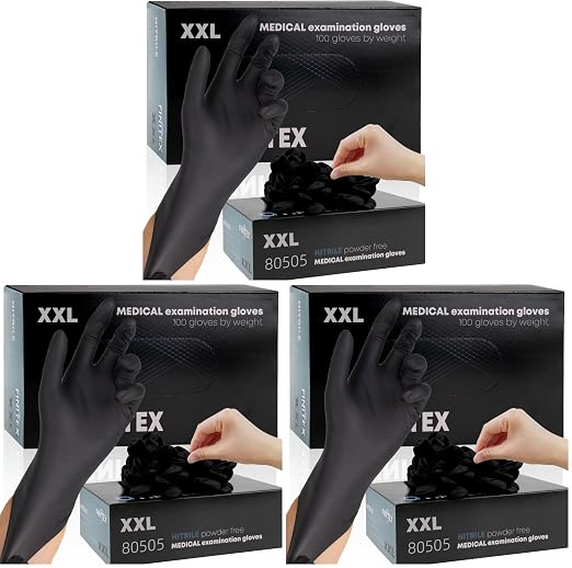 FINITEX - Black Nitrile Disposable Gloves, 5mil, Powder-free, Medical Exam Latex-Free 100 PCS For Cleaning Food Glove (XX-Large (Pack of 3))