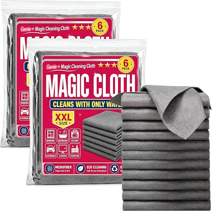 12PC Magic Cloth,Magic Cleaning Cloth, Reusable Microfiber Cleaning Cloth | Made of Thickened Microfiber, Lint-Free & Streak-Free, Reusable for Kitchen, Glass, Car Windows & More