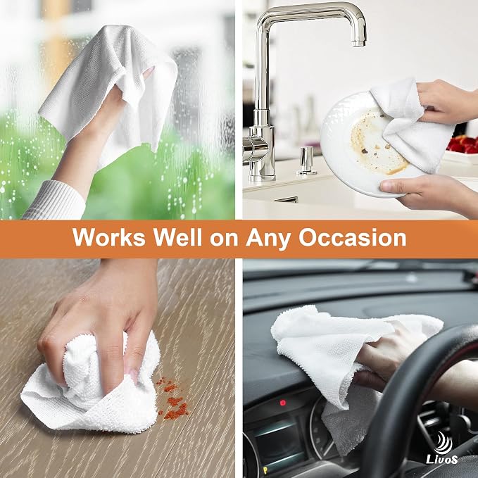 LIVOS Microfiber Cleaning Cloth Roll - 80 Pack, Reusable Paper Towels, White Tear Away, Microfiber Towels for Car, Super Absorbent Lint Free Cleaning Rags for House, Kitchen,Window- 11.5"x11.5"