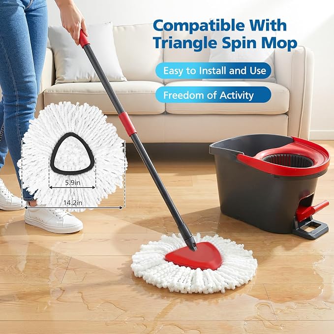 Spin Mop Replacement Head Spin Mop Refills for O Ceda EasyWring 1-Tank | 100% Microfiber Mop Cleaning Machine Washable Spin Mop Head for Easywring 1 Tank System, White, 4 Pack