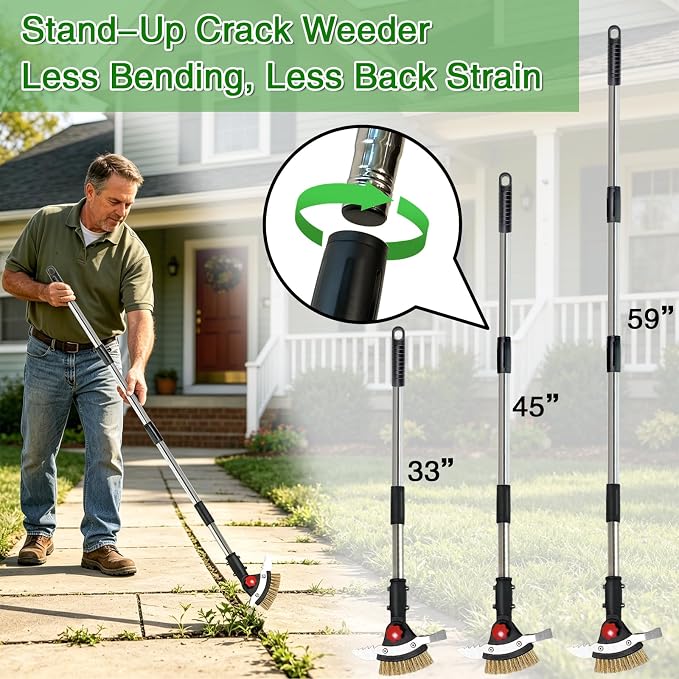 3 in 1 Crack Weeder Tool Long Handle | Heavy Duty Weed Puller, Stainless Steel Crevice Weeding Tool, Moss Scraper, For Driveway, Patio, Pavers, Sidewalk