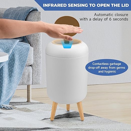 Pukomc 2 Pack Automatic Trash Can 12L /3 Gallon and 10L /2.64 Gallon | Bathroom Trash Bin with Lid Touchless Small Smart Motion Sensor Garbage Cans for Kitchen, Bathroom,Living Room and Bedroom