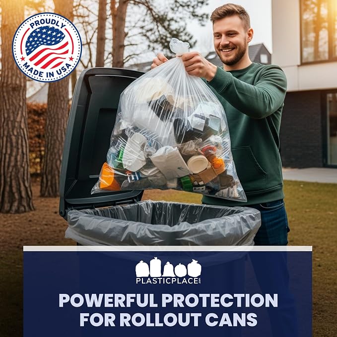 Plasticplace 95-96 gallon Garbage Can Liners │ 2 Mil │ Clear Heavy Duty Trash Bags │ 61” X 68” (25Count)
